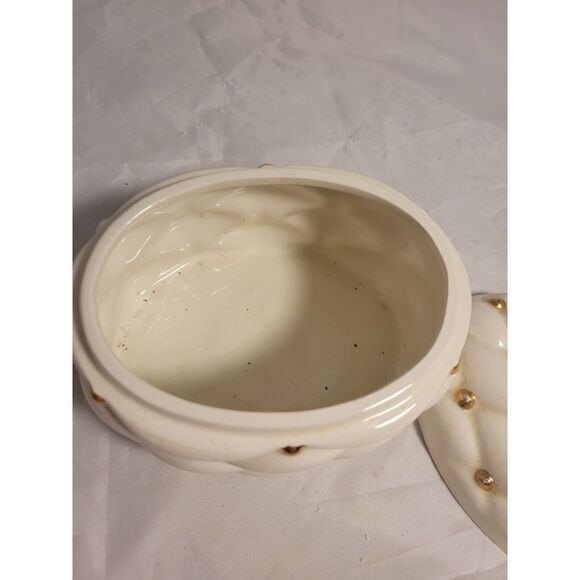 VTG HOLLAND MOLD HANDMADE WHITE DIAMOND & GOLD CUSHION STYLE TRINKET BOX & LID - Picture 6 of 10